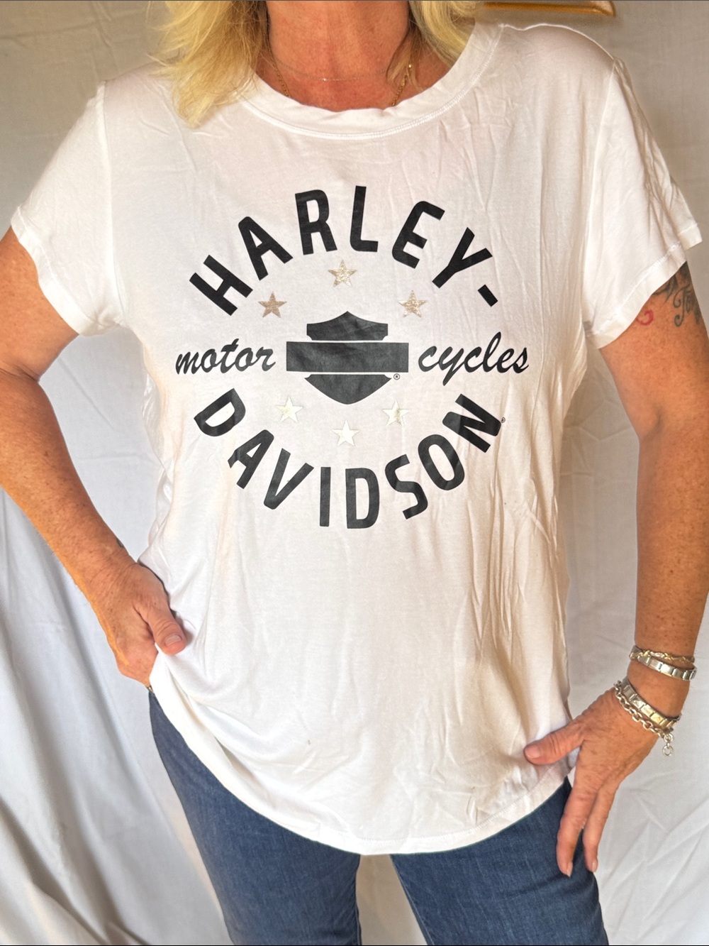 Harley-Davidson White Short Sleeve Tee with Black Logo